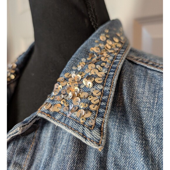 Abercrombie & Fitch Size L Denim Vest Custom "Girl Power" Sequins Distressed - Picture 6 of 13